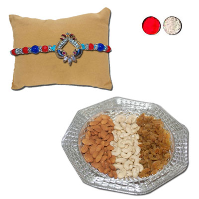 "RAKHIS -AD 4340 A (Single Rakhi) , Dryfruit Thali - code RD700 - Click here to View more details about this Product
